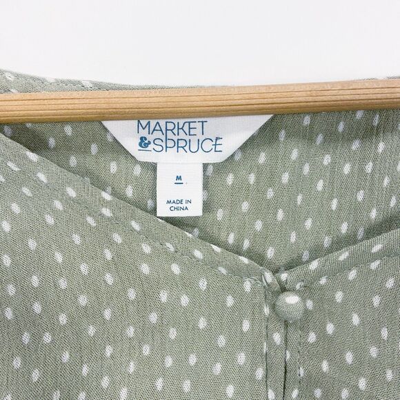 Market & Spruce Light Green in Polka Dot Print Lightweight Shirt Size Medium - Picture 2 of 8